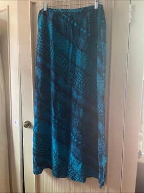 Women's Teal & Navy Printed Midi Skirt